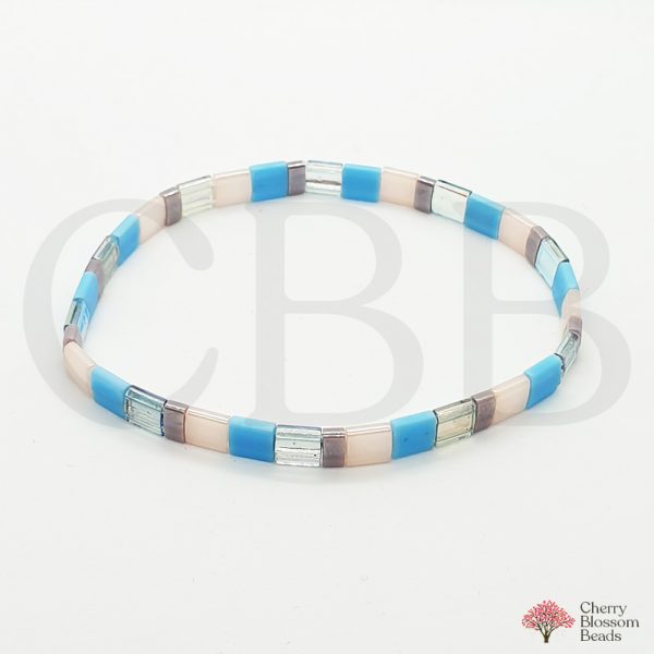 Bracelet with rose, white, light blue and Gold Miyuki Tila Beads – The Gem  Stories